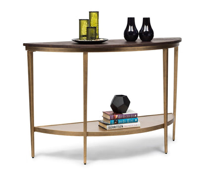 Dark French Brass Half Round Hallway Console Table with Wood Top - Cosy Abode