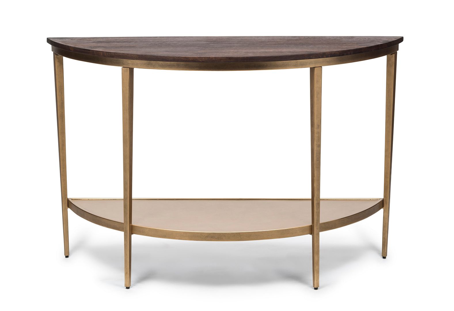 Dark French Brass Half Round Hallway Console Table with Wood Top - Cosy Abode