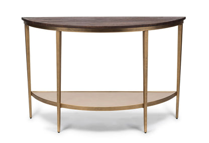 Dark French Brass Half Round Hallway Console Table with Wood Top - Cosy Abode