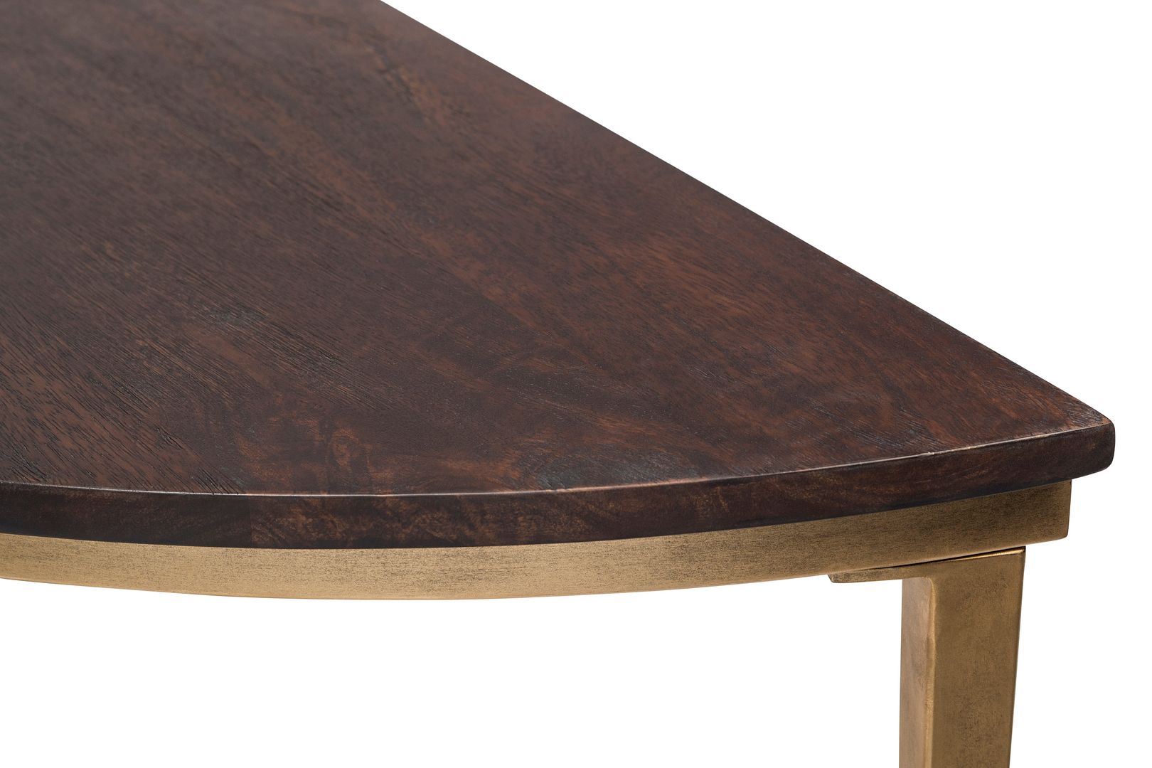 Dark French Brass Half Round Hallway Console Table with Wood Top - Cosy Abode