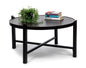 Modern Black Round Coffee Table with Copper Finish Engraved Top - Cosy Abode