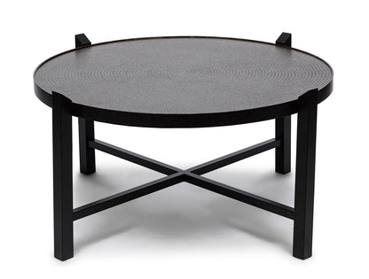 Modern Black Round Coffee Table with Copper Finish Engraved Top - Cosy Abode
