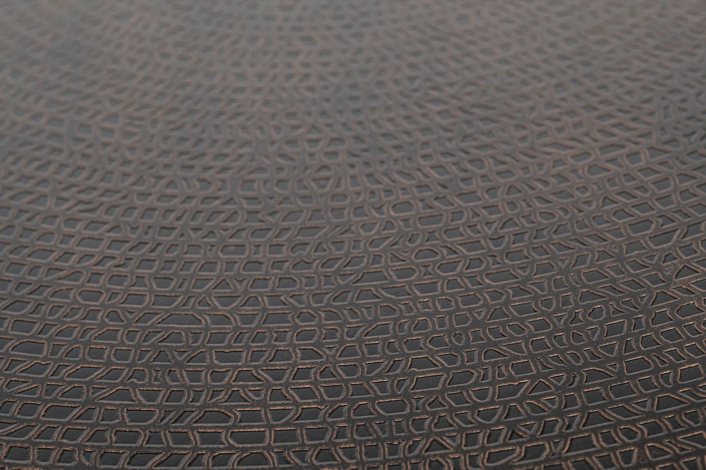 Modern Black Round Coffee Table with Copper Finish Engraved Top - Cosy Abode