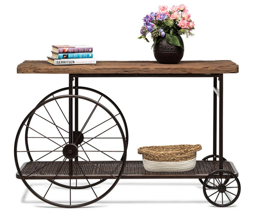 Industrial Style Hallway Console Table with Railway Sleeper Wood Top - Cosy Abode