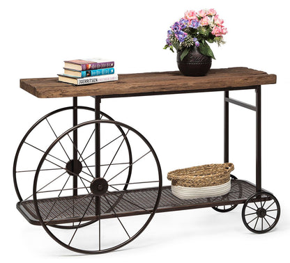 Industrial Style Hallway Console Table with Railway Sleeper Wood Top - Cosy Abode