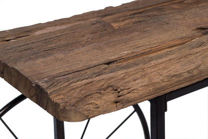 Industrial Style Hallway Console Table with Railway Sleeper Wood Top - Cosy Abode