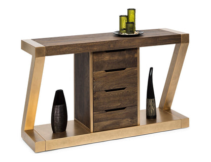 Contemporary Brass Wooden Z-Shaped Hallway Console Table with Drawers - Cosy Abode