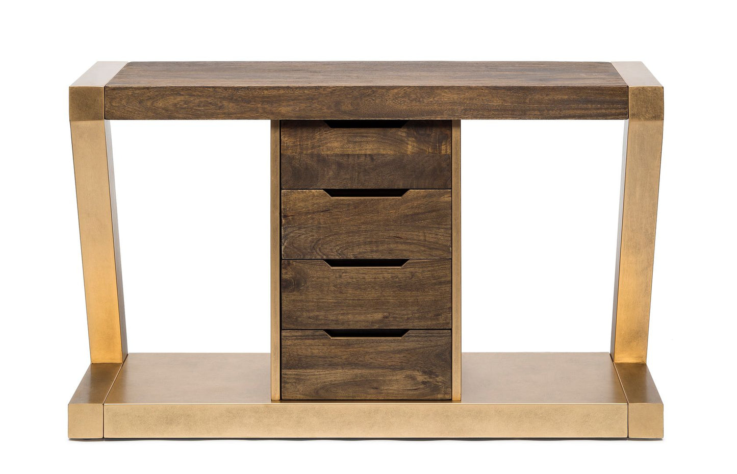 Contemporary Brass Wooden Z-Shaped Hallway Console Table with Drawers - Cosy Abode