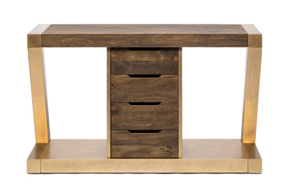 Contemporary Brass Wooden Z-Shaped Hallway Console Table with Drawers - Cosy Abode