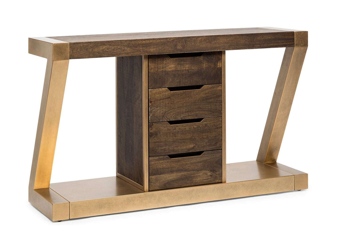 Contemporary Brass Wooden Z-Shaped Hallway Console Table with Drawers - Cosy Abode