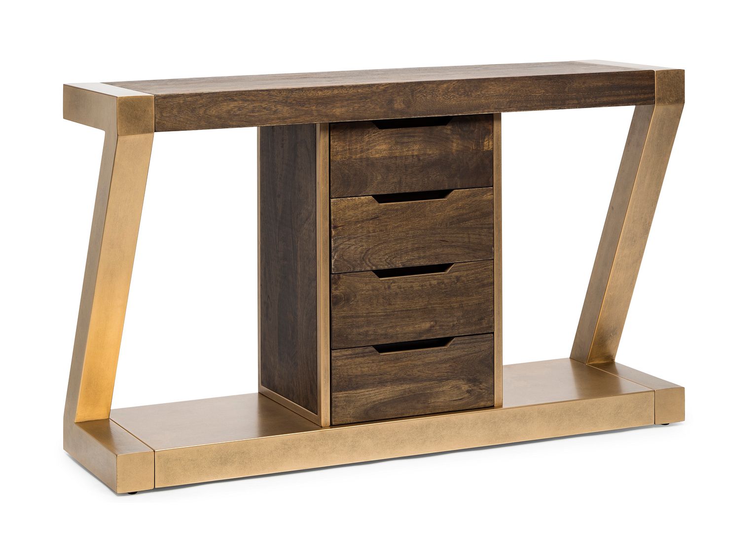 Contemporary Brass Wooden Z-Shaped Hallway Console Table with Drawers - Cosy Abode