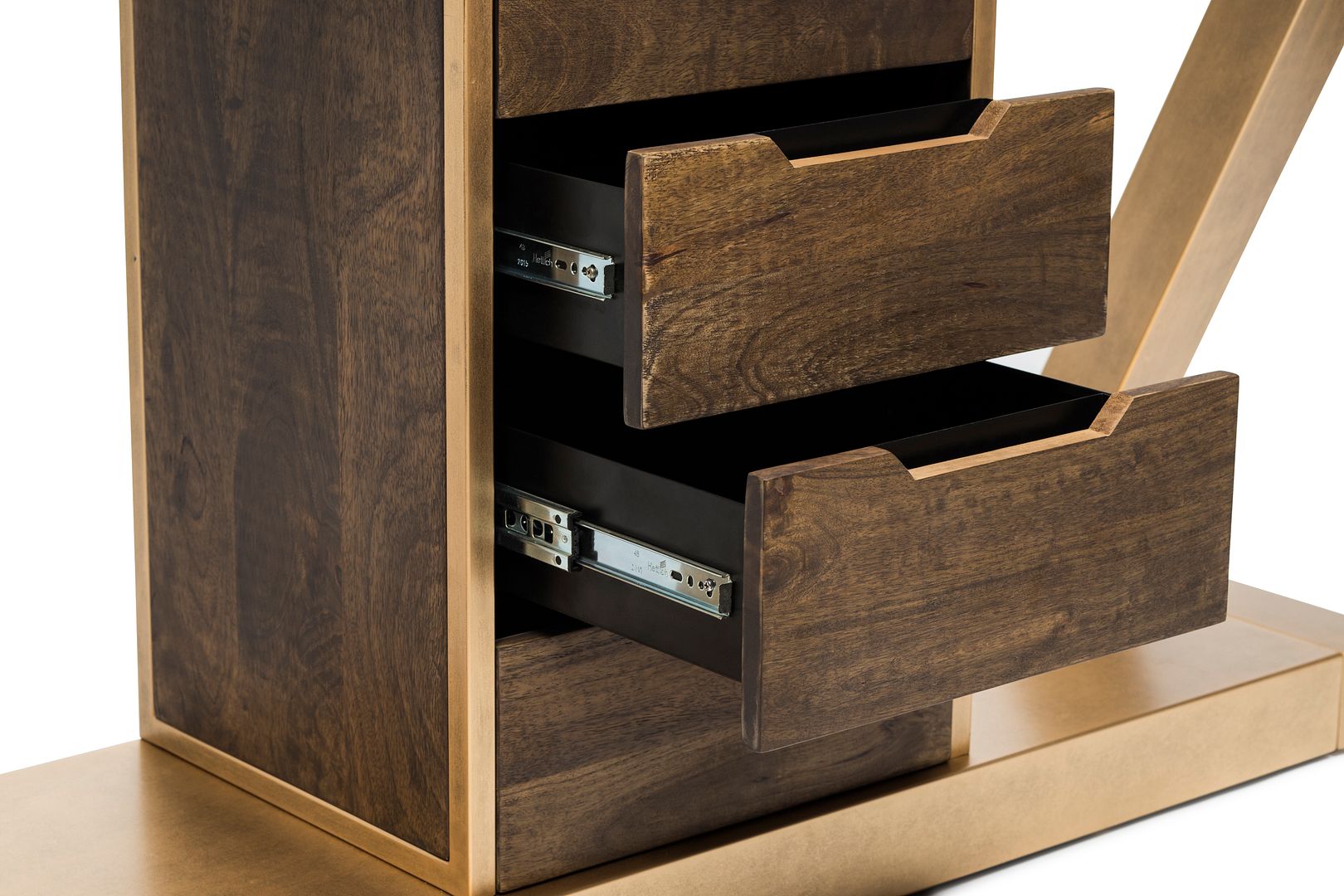 Contemporary Brass Wooden Z-Shaped Hallway Console Table with Drawers - Cosy Abode