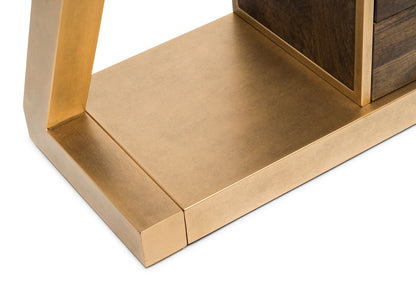 Contemporary Brass Wooden Z-Shaped Hallway Console Table with Drawers - Cosy Abode