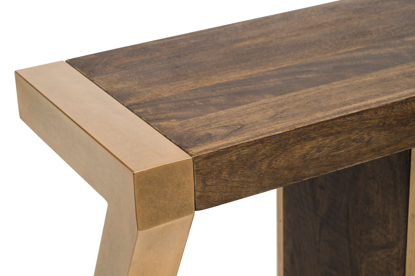 Contemporary Brass Wooden Z-Shaped Hallway Console Table with Drawers - Cosy Abode