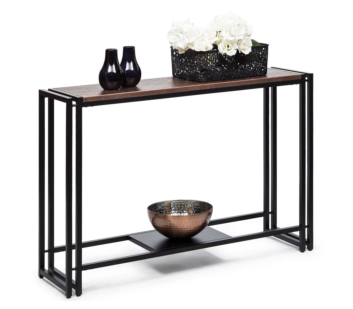 Sleek Hallway Console Table with Copper Textured Top - Cosy Abode