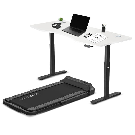 Lifespan Fitness V-FOLD Treadmill with ErgoDesk Automatic Standing Desk 1800mm in White/Black - Cosy Abode