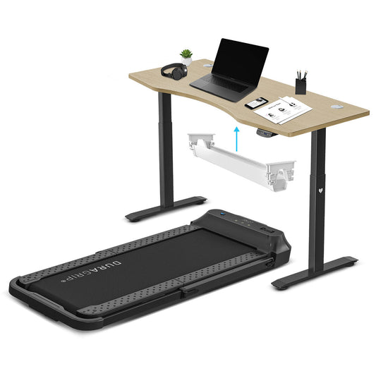 Lifespan Fitness V-FOLD Treadmill with ErgoDesk Automatic Standing Desk 1800mm in Oak/Black with Cable Management - Cosy Abode