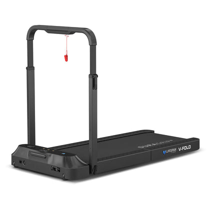Lifespan Fitness V-FOLD Treadmill with ErgoDesk Automatic Standing Desk 1800mm in Oak/Black with Cable Management - Cosy Abode