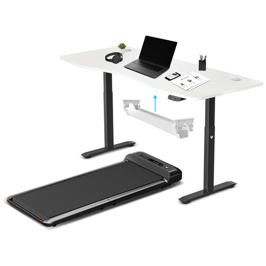 Lifespan Fitness WalkingPad M2 Treadmill with ErgoDesk Automatic White Standing Desk 1800mm + Cable Management Tray - Cosy Abode