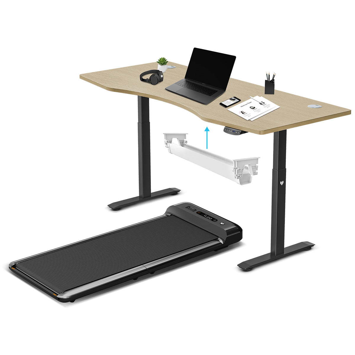 Lifespan Fitness WalkingPad M2 Treadmill with ErgoDesk Automatic Oak Standing Desk 1800mm + Cable Management Tray - Cosy Abode