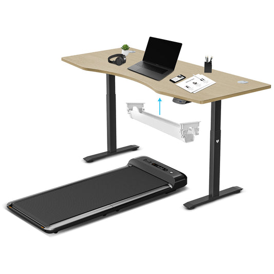 Lifespan Fitness WalkingPad M2 Treadmill with ErgoDesk Automatic Oak Standing Desk 1800mm + Cable Management Tray - Cosy Abode