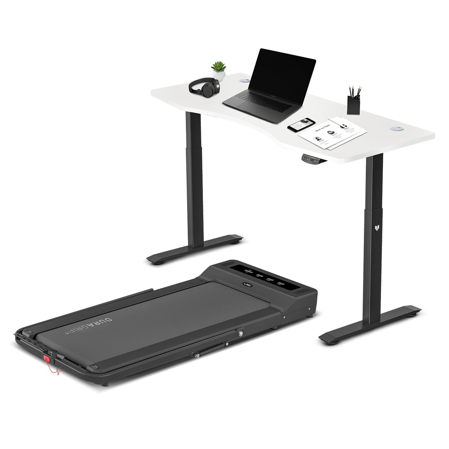 LSG Nimbus Walking Pad Treadmill + ErgoDesk Automatic Standing Desk 1500mm (White) - Cosy Abode