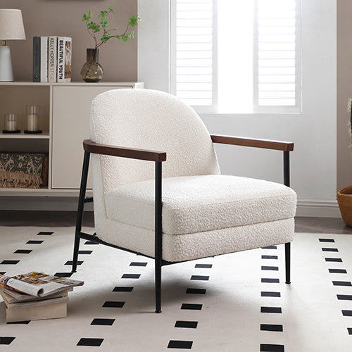 Denmark Arm Chair Polyester Fabric Upholstery Wooden Structure Solid Foam Black Metal Legs - Cosy Abode
