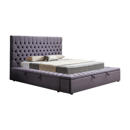 King Size Bedframe Velvet Upholstery Dark Grey Colour Tufted Headboard Deep Quilting - Cosy Abode