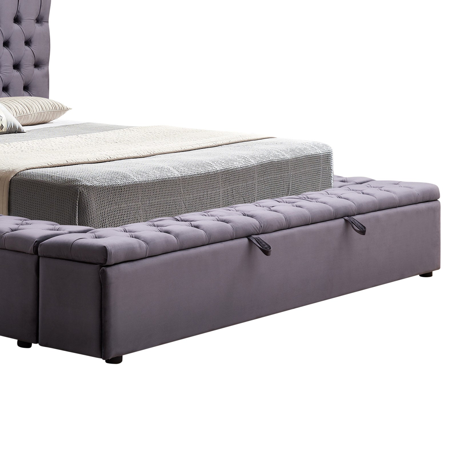 King Size Bedframe Velvet Upholstery Dark Grey Colour Tufted Headboard Deep Quilting - Cosy Abode
