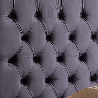 King Size Bedframe Velvet Upholstery Dark Grey Colour Tufted Headboard Deep Quilting - Cosy Abode