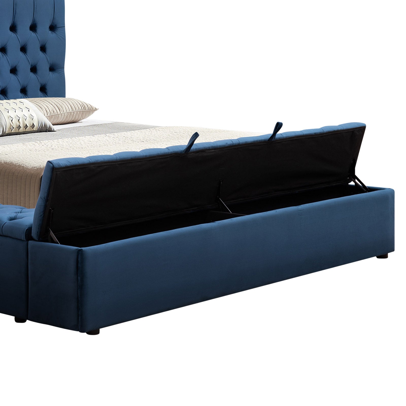 Queen Size Bedframe Velvet Upholstery Deep Blue Colour Tufted Headboard Deep Quilting - Cosy Abode