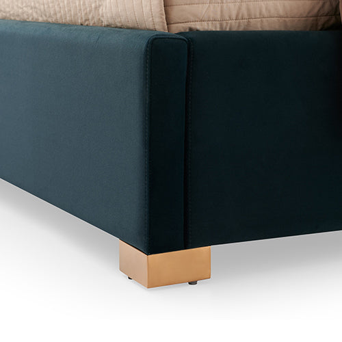 Austin Bed Frame Queen Size Padded Fabric Upholstery with High Quality Slats - Turquoise - Cosy Abode