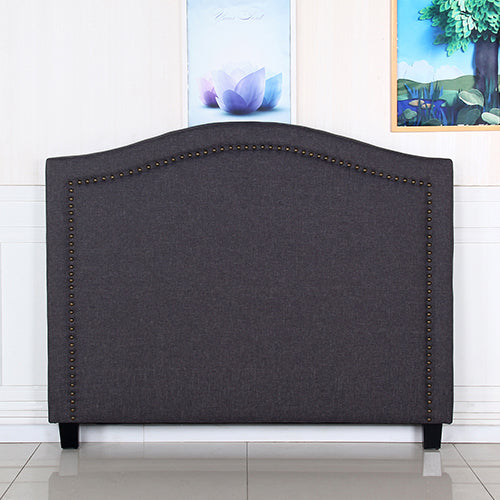 Bed Head Queen Size Charcoal Headboard with Curved Design Upholstery Linen Fabric - Cosy Abode