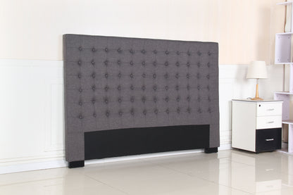 Bed Head King Charcoal Headboard Upholstery Fabric Tufted Buttons - Cosy Abode