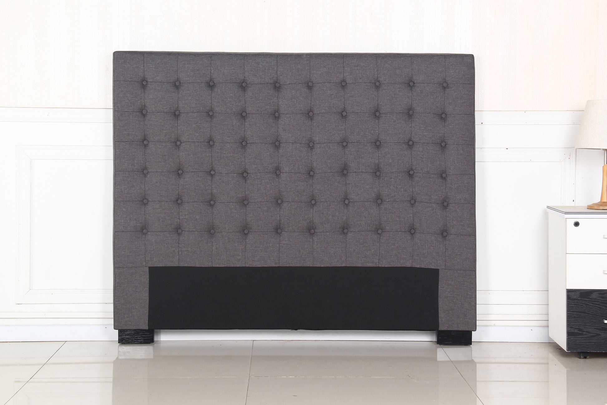 Bed Head Queen Charcoal Headboard Upholstery Fabric Tufted Buttons - Cosy Abode