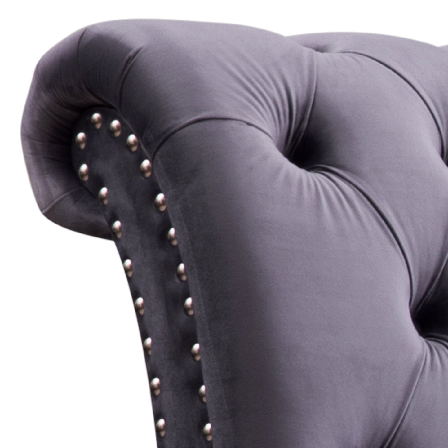 King Size Sleigh Bedframe Velvet Upholstery Grey Colour Tufted Headboard And Footboard Deep Quilting - Cosy Abode