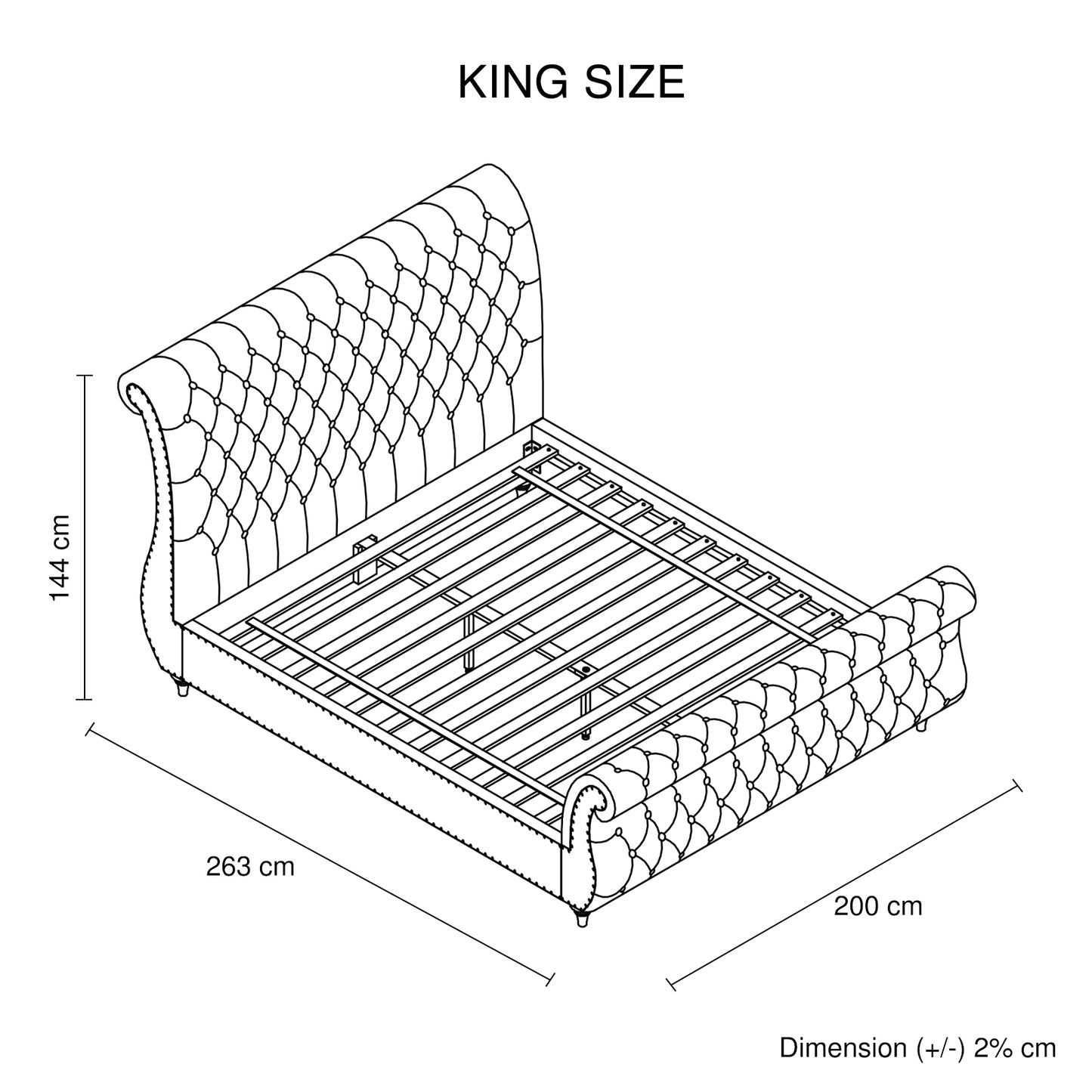 King Size Sleigh Bedframe Velvet Upholstery Grey Colour Tufted Headboard And Footboard Deep Quilting - Cosy Abode