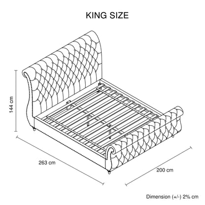 King Size Sleigh Bedframe Velvet Upholstery Grey Colour Tufted Headboard And Footboard Deep Quilting - Cosy Abode