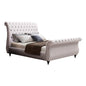 Queen Size Sleigh Bedframe Velvet Upholstery Beige Colour Tufted Headboard And Footboard Deep Quilting - Cosy Abode