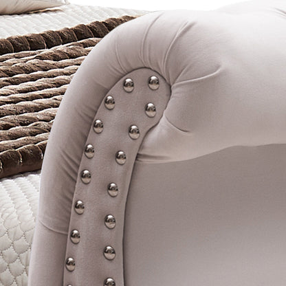 Queen Size Sleigh Bedframe Velvet Upholstery Beige Colour Tufted Headboard And Footboard Deep Quilting - Cosy Abode