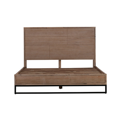 King size Bed Frame Solid Wood Acacia Veneered Bedroom Furniture Steel Legs - Cosy Abode