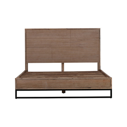 King size Bed Frame Solid Wood Acacia Veneered Bedroom Furniture Steel Legs - Cosy Abode