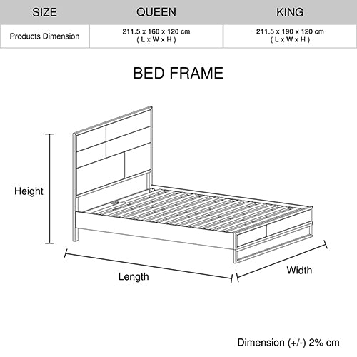 King size Bed Frame Solid Wood Acacia Veneered Bedroom Furniture Steel Legs - Cosy Abode