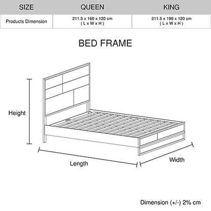 King size Bed Frame Solid Wood Acacia Veneered Bedroom Furniture Steel Legs - Cosy Abode