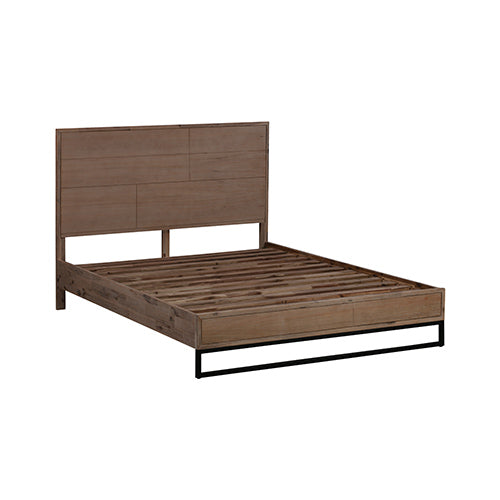 Queen size Bed Frame Solid Wood Acacia Veneered Bedroom Furniture Steel Legs - Cosy Abode