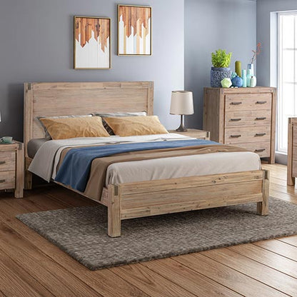 Queen size Bed Frame in Solid Acacia Veneered Medium High Headboard in Oak - Cosy Abode