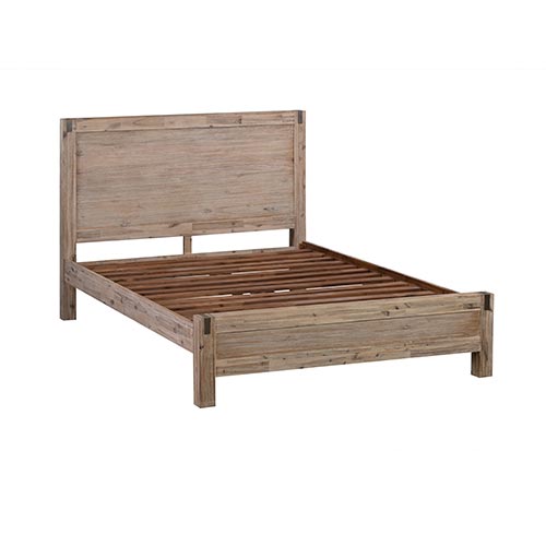 Queen size Bed Frame in Solid Acacia Veneered Medium High Headboard in Oak - Cosy Abode