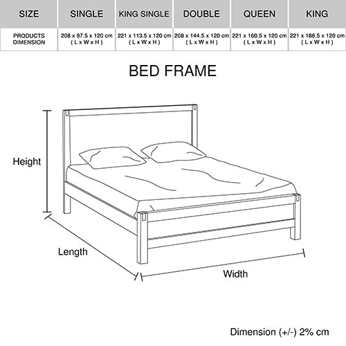 Queen size Bed Frame in Solid Acacia Veneered Medium High Headboard in Oak - Cosy Abode
