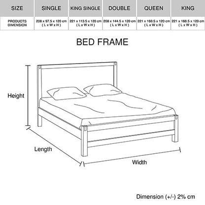 Queen size Bed Frame in Solid Acacia Veneered Medium High Headboard in Oak - Cosy Abode