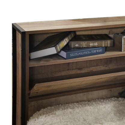 Queen Size Storage Bed Farme in Oak Colour with Particle Board Contraction and Metal Legs - Cosy Abode